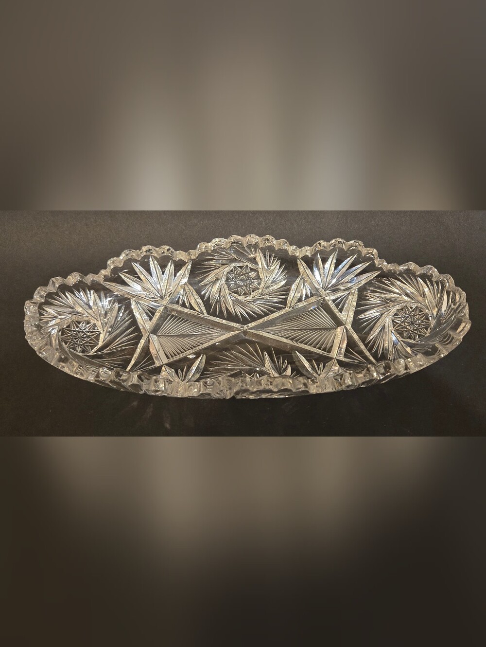 Antique American Brilliant Cut Crystal Oval Serving Tray - Clear Cut Glass